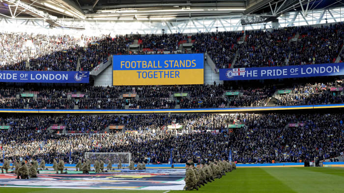 A tribute to Ukraine at the League Cup final at Wembley Stadium